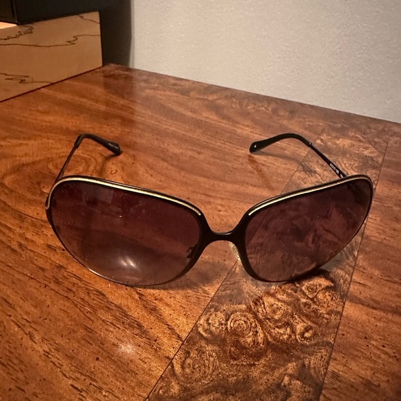 Oliver Peoples Oversized Brown Gradient Sunglasses with Gold Trim